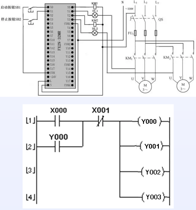 1641785426754205.png 多重輸出控制的PLC線路與梯形圖.png